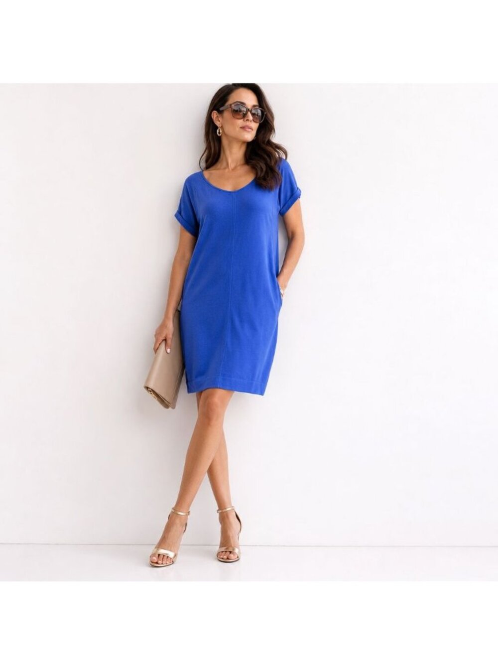 Southern Tide Womens Blue Short Sleeve Jersey Sheath Dress Back Zipper Classic 8